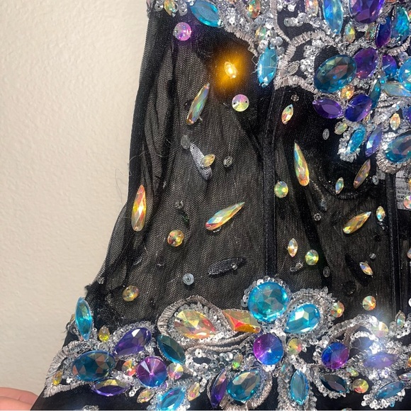 PARTYTIME Black MANY RHINESTONES Sz 16 Gown Prom Party Pageant Turquoise - Picture 2 of 13